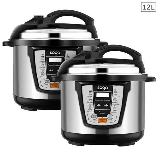 SOGA 2X Electric Stainless Steel Pressure Cooker 12L 1600W Multicooker 16