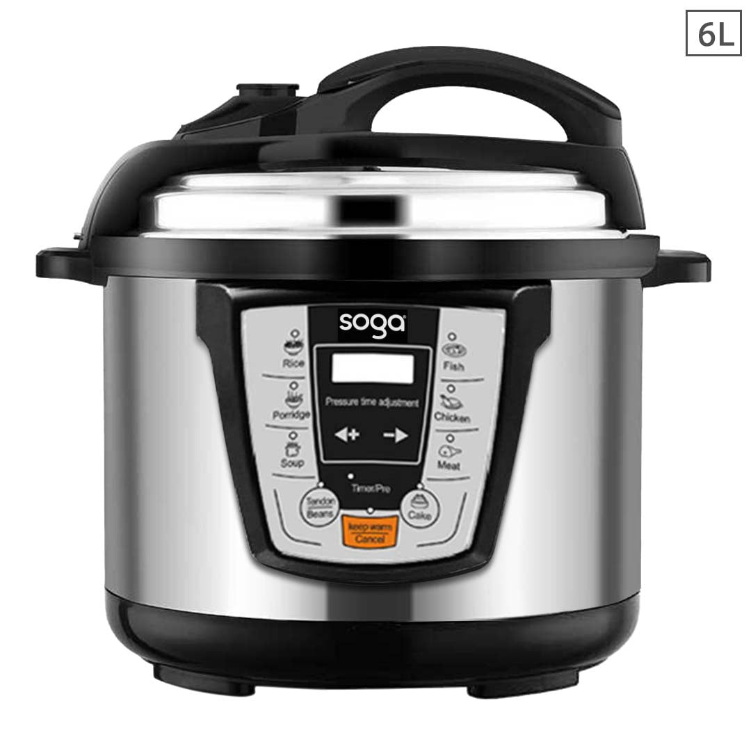 SOGA 6L Multicooker in stainless steel, designed for versatile cooking and quick meal preparation.