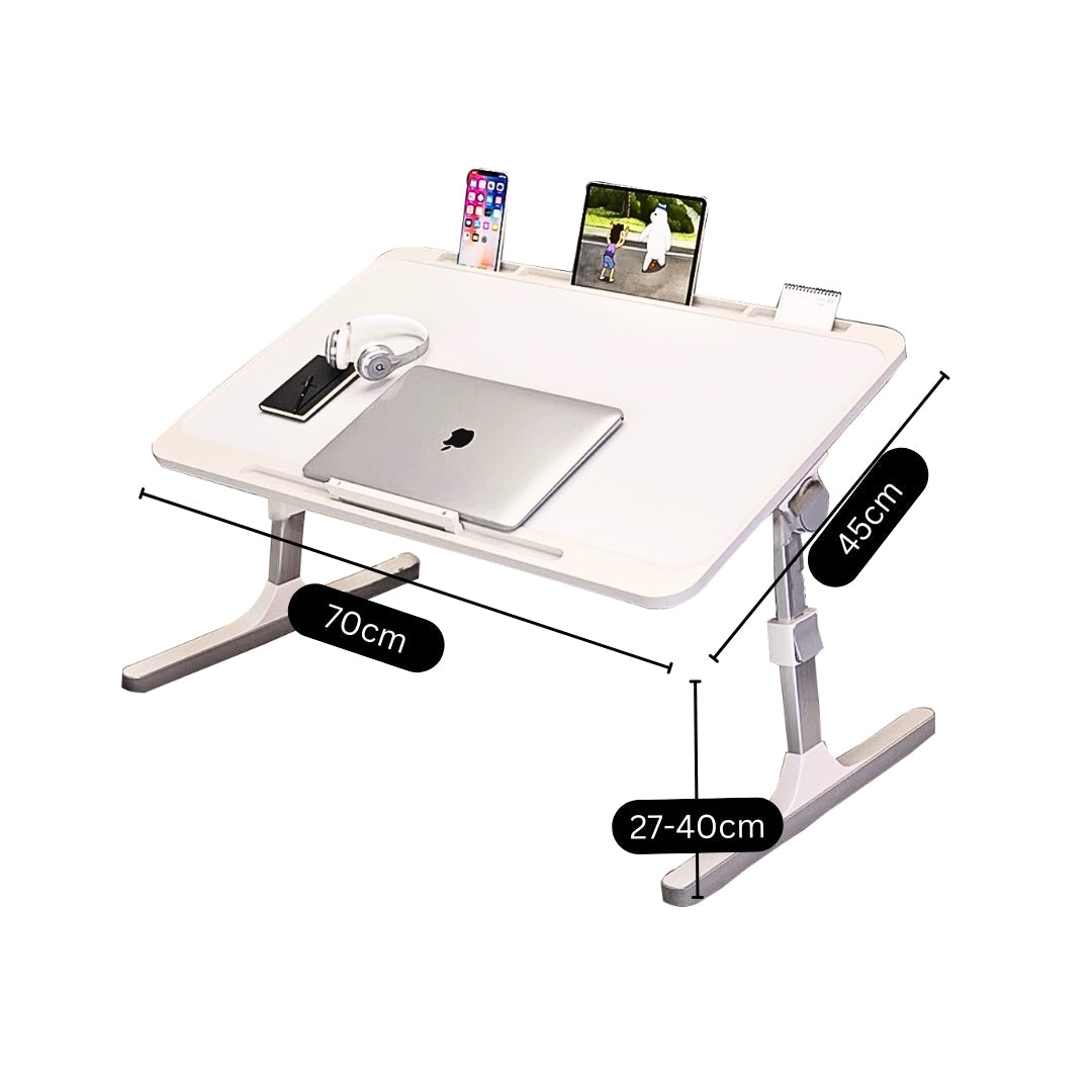 SOGA 70X45cm White Small Laptop Bed Portable Foldable Study Table Adjustable