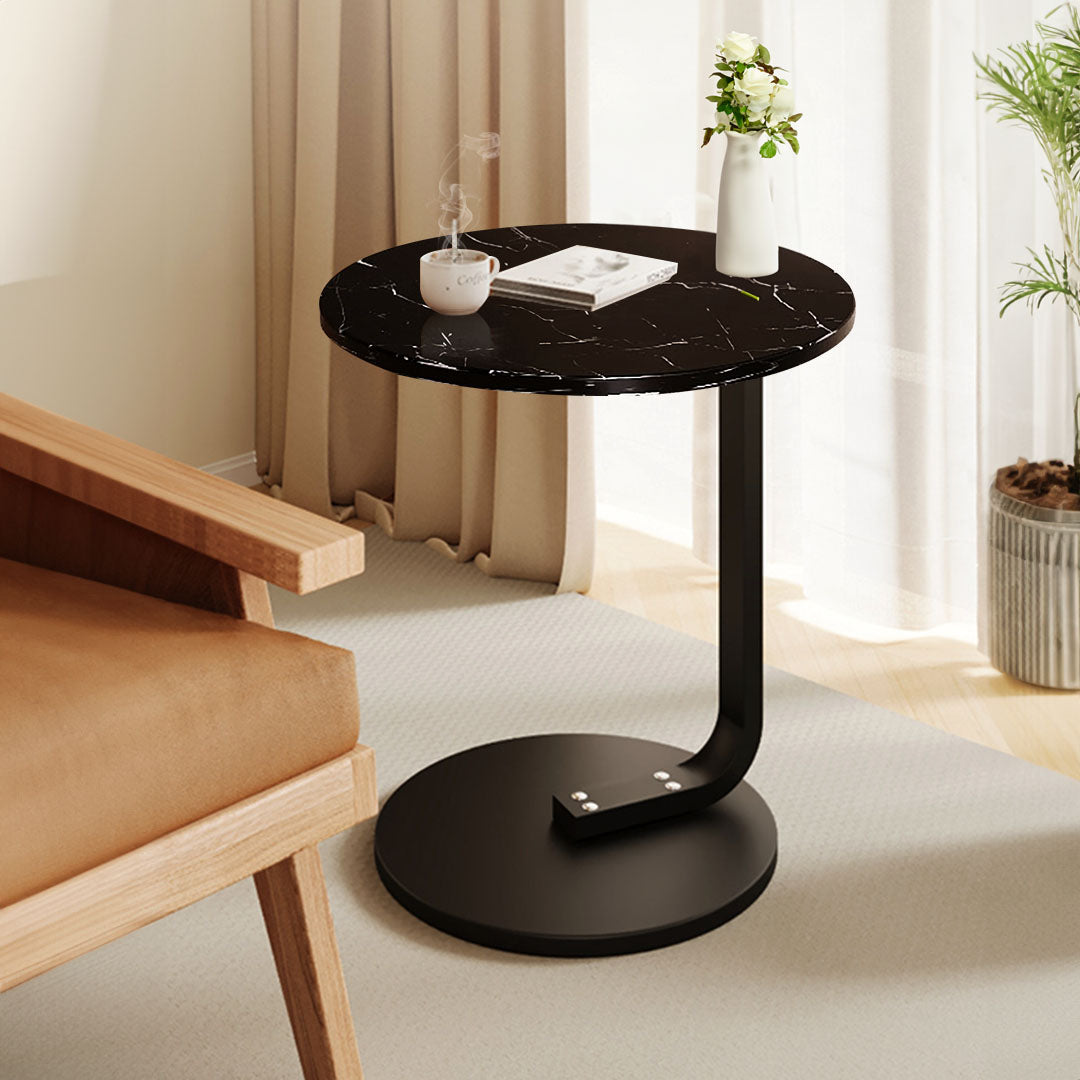 SOGA 50cm Black Marble Mini Side Table Movable Lightweight w/ Black Frame