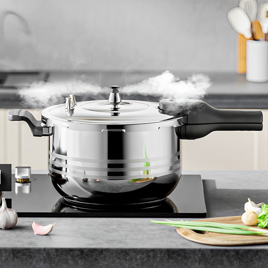 BENSER 8L Stainless Steel Pressure Cooker with Seal, ideal for family meals and efficient cooking.