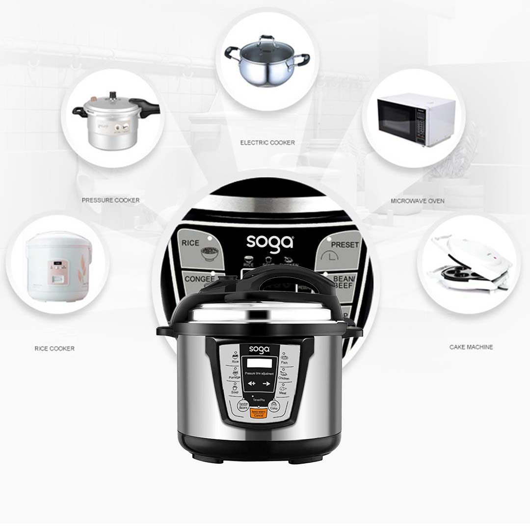 SOGA 10L Multicooker featuring advanced cooking settings, perfect for fast cooking for big gatherings.