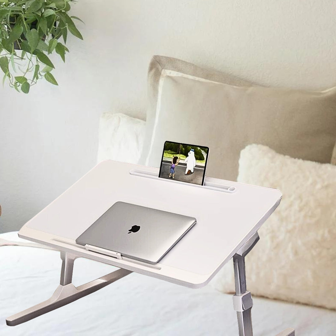 SOGA 60X40cm White Small Laptop Bed Portable Foldable Study Table Adjustable