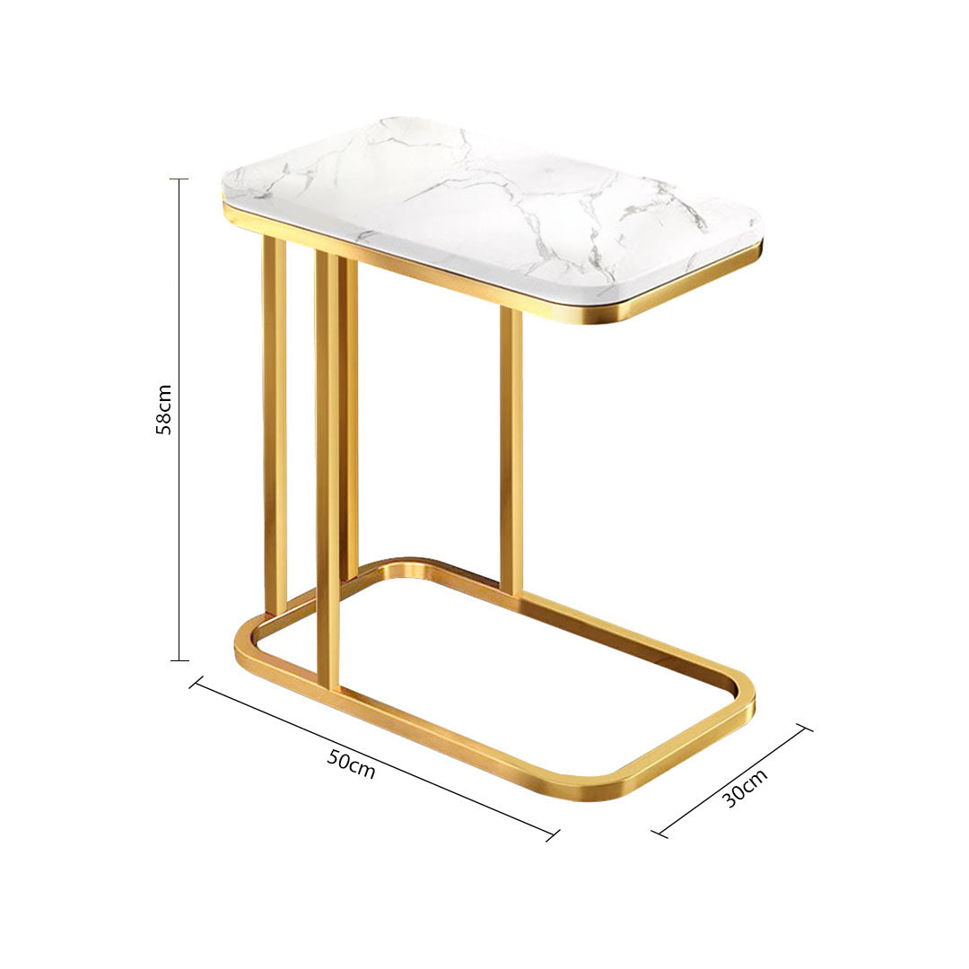 SOGA 30x50cm White Ceramic Sofa Side Square Mini Table w/ Gold Metal Legs