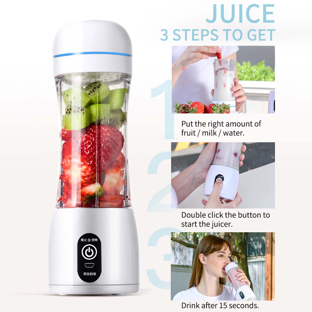 SOGA 380ml Portable Mini USB Rechargeable Handheld Fruit Mixer Juicer White