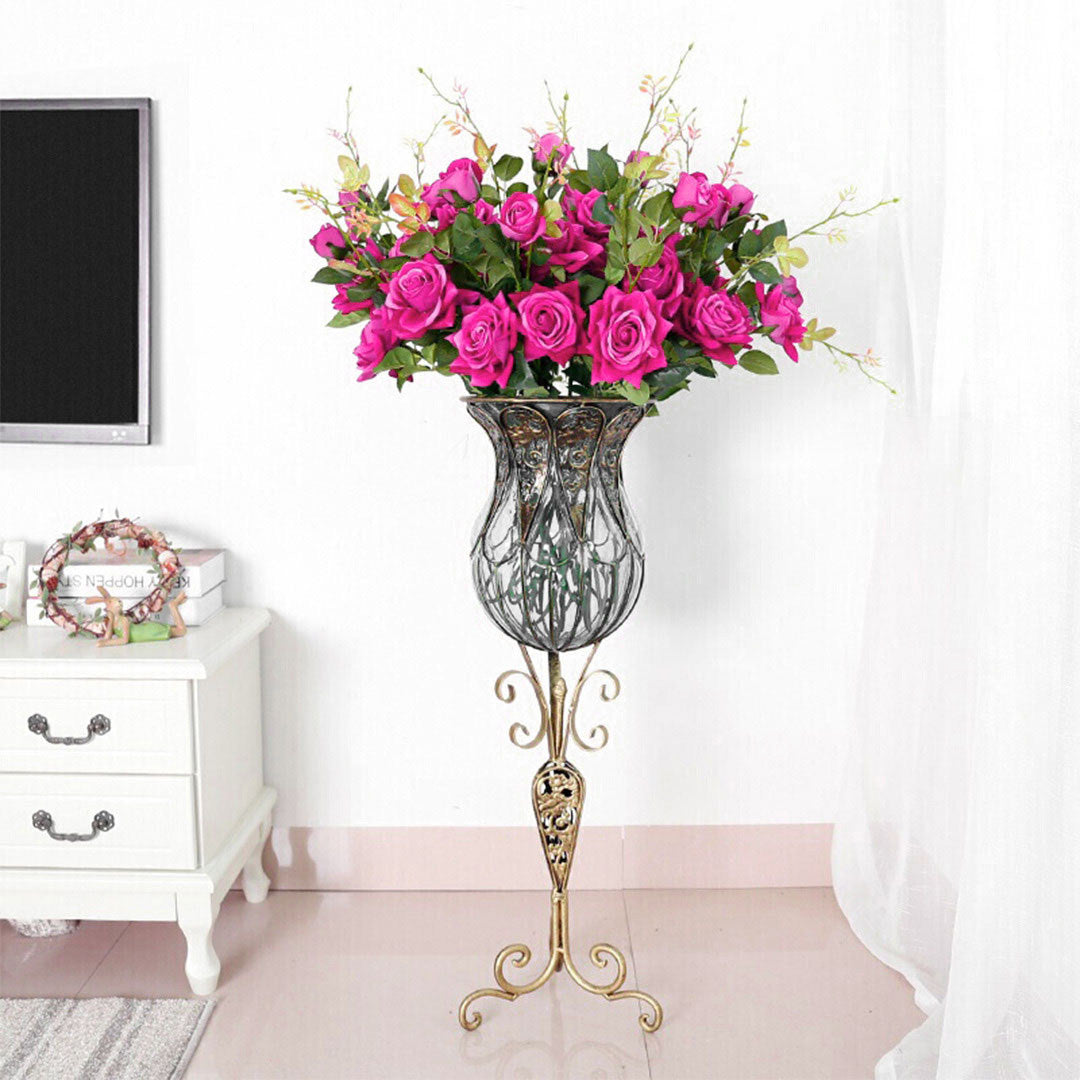 85cm Clear Glass Floor Vase with 12pcs Artificial Flower Set