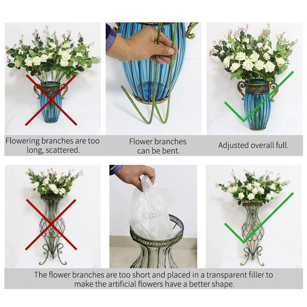 SOGA 67cm Green Glass Floor Vase with 10pcs White Artificial Flower Set