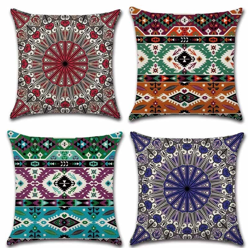 Mandala Pillow Covers Cotton Linen Cushion Cover