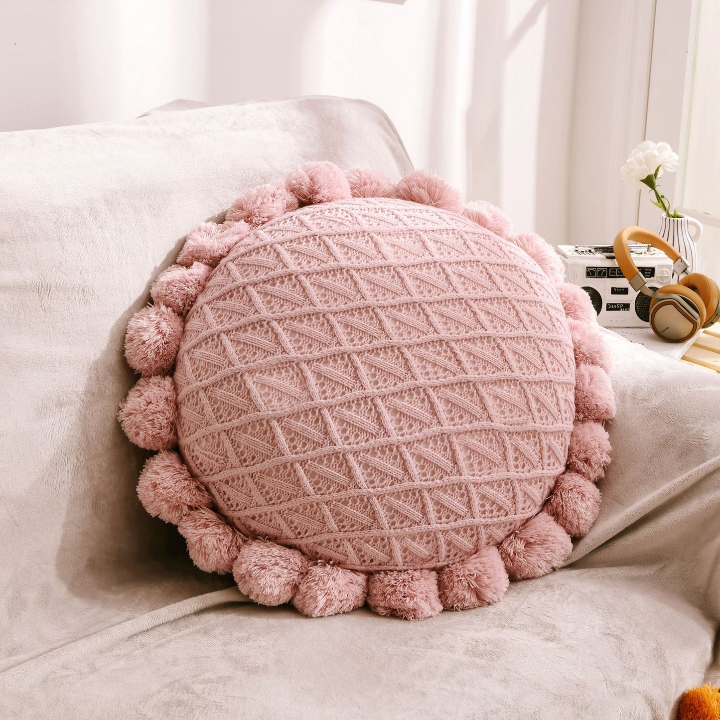 Ball Throw Pillow Futon Knitted Cushion Nordic Design Knitted Yarn