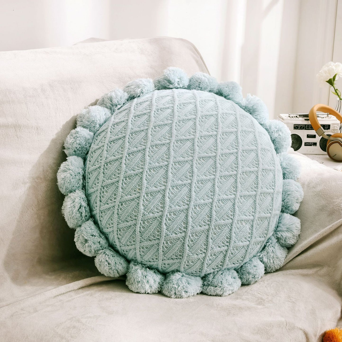 Ball Throw Pillow Futon Knitted Cushion Nordic Design Knitted Yarn