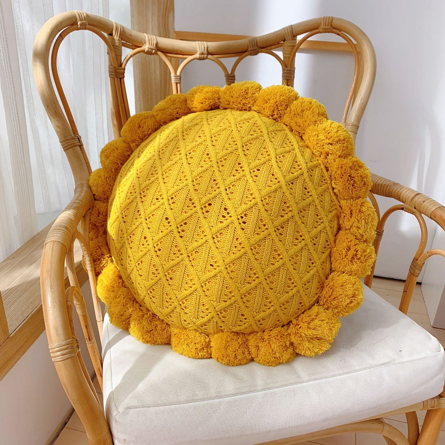 Ball Throw Pillow Futon Knitted Cushion Nordic Design Knitted Yarn