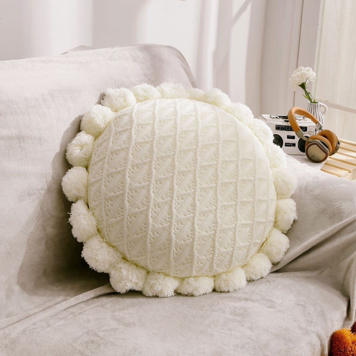 Ball Throw Pillow Futon Knitted Cushion Nordic Design Knitted Yarn