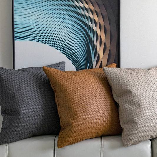 Woven Textured PU Leather Throw Pillow Cover