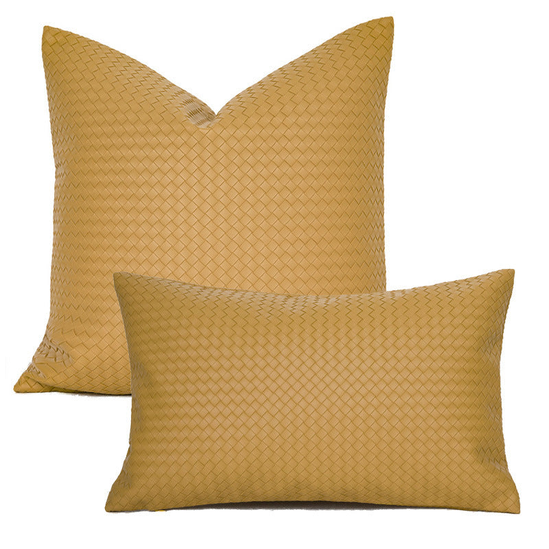 Woven Textured PU Leather Throw Pillow Cover