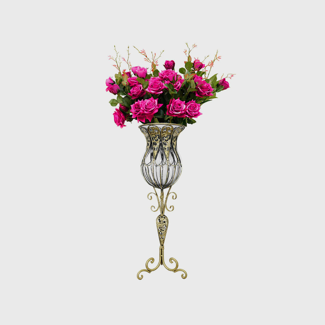 85cm Clear Glass Floor Vase with 12pcs Artificial Flower Set