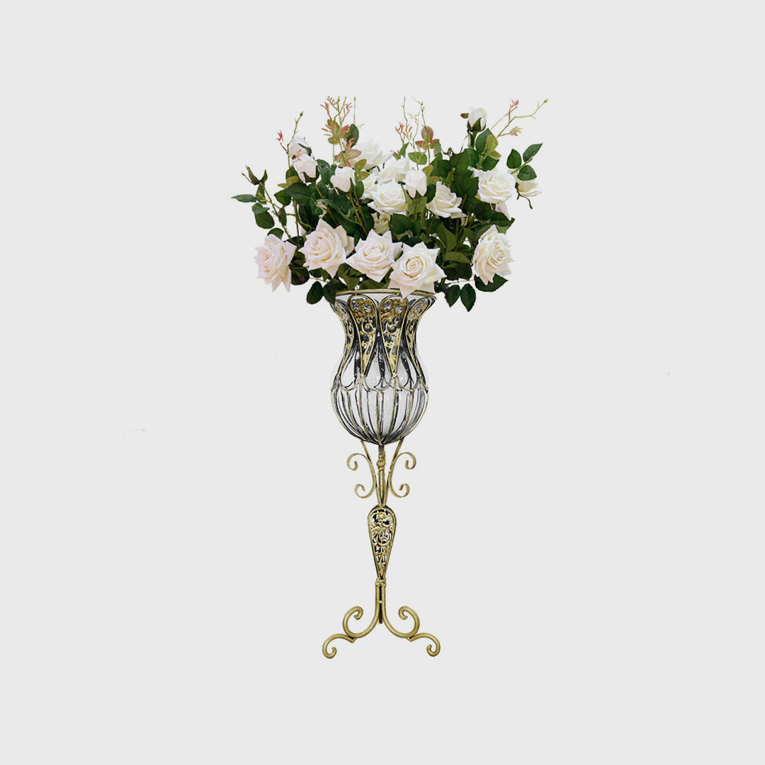 85cm Clear Glass Floor Vase with 12pcs White Artificial Flower Set