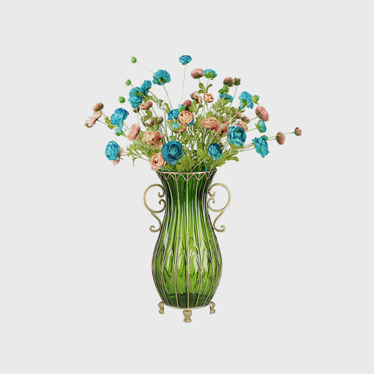 SOGA 51cm Green Glass Floor Vase with 12pcs Artificial Flower Set